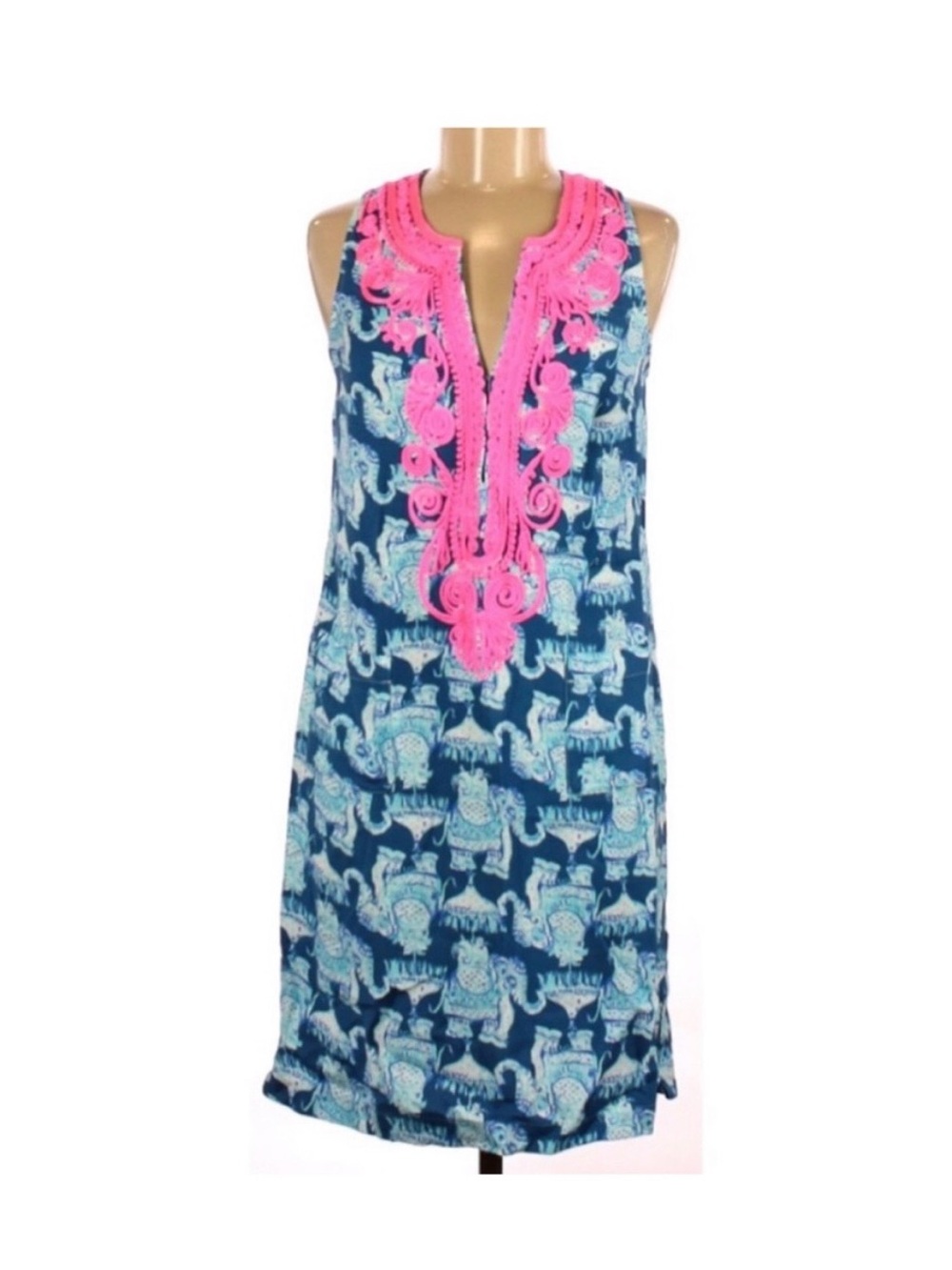Lilly Pulitzer Navy Cover-Up Dress with Bright Pink Embroidered Neckline